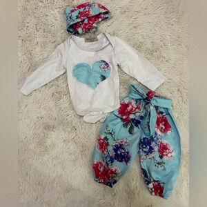 RoryChen Bay and Kids Matching floral blue with pink flowers outfit size 70